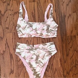 Aerie Pink and Brown Tie-Dye Bikini